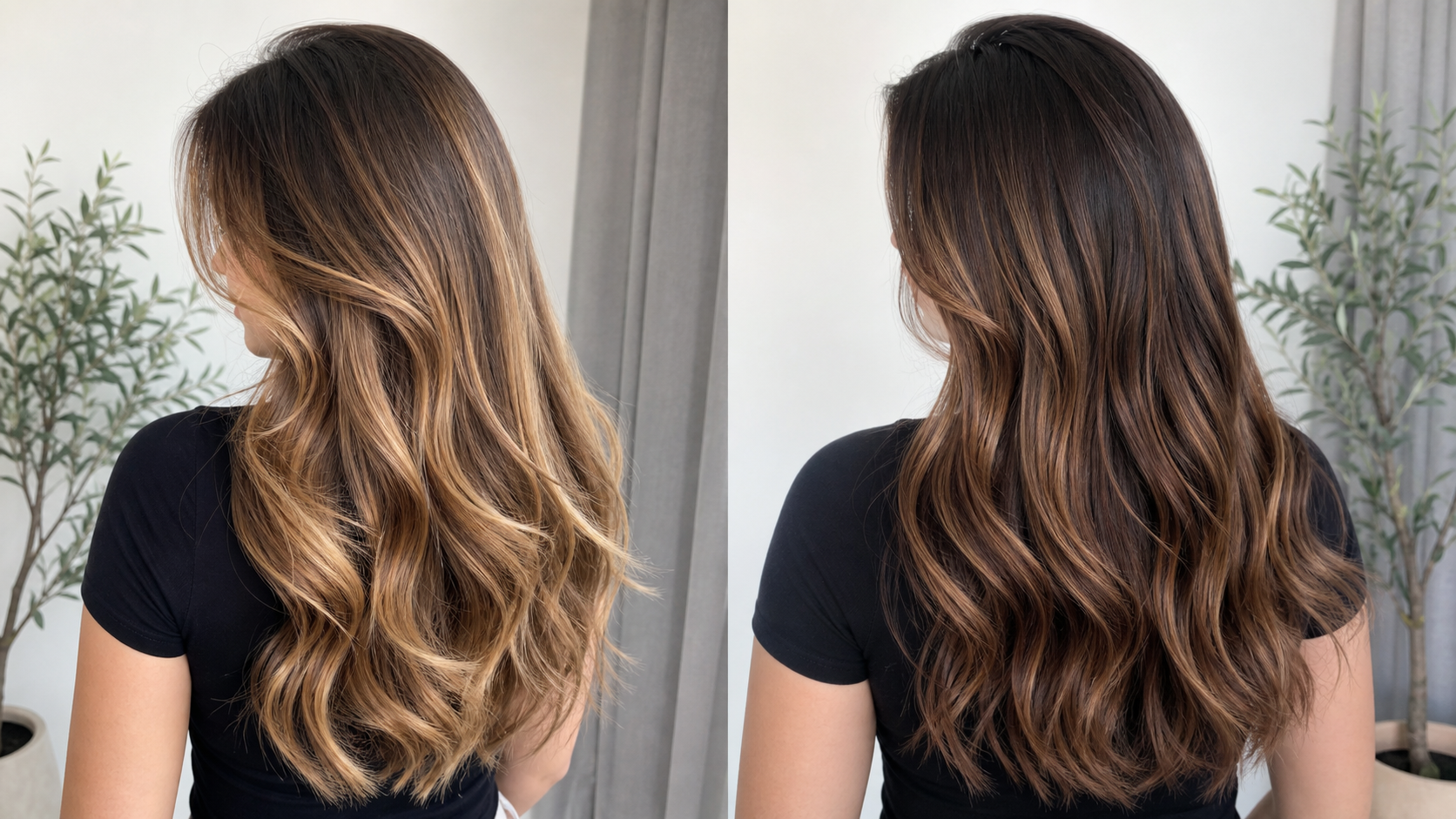 Comparación editorial: balayage miel luminoso frente a caramelo tostado