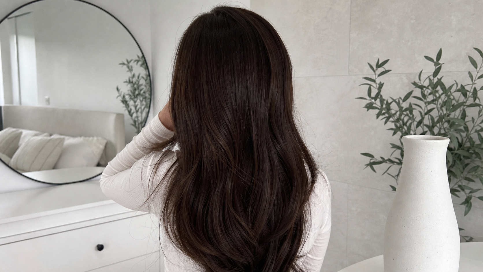 Cabello castaño con brillo suave como alternativa gradual de color